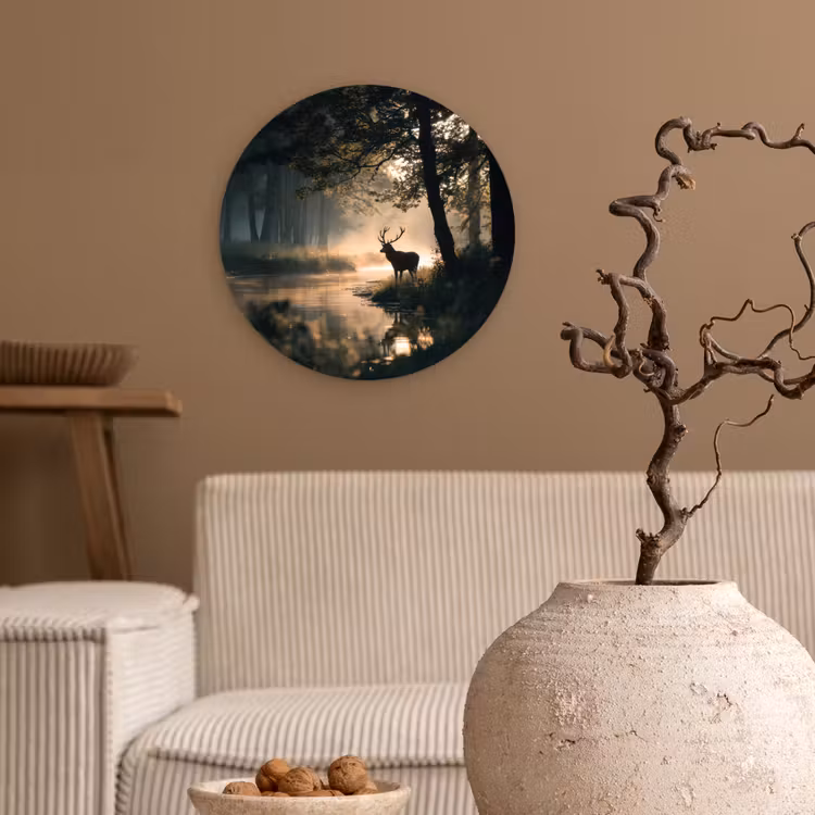 Hert - Bosbeek - Mystiek Wandcirkel kunststof plaat 5mm dik klein -sfeer1