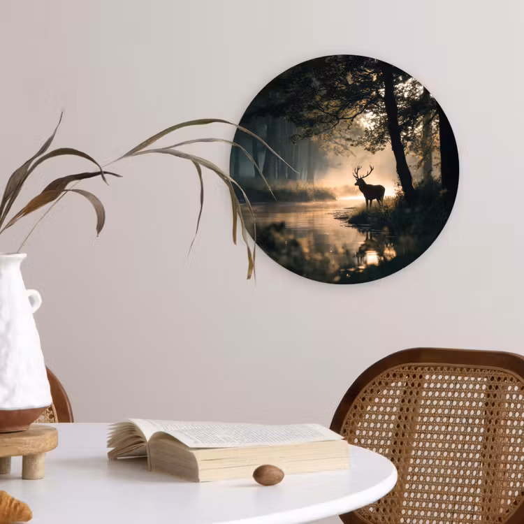 Hert - Bosbeek - Mystiek Wandcirkel kunststof plaat 5mm dik klein -sfeer4