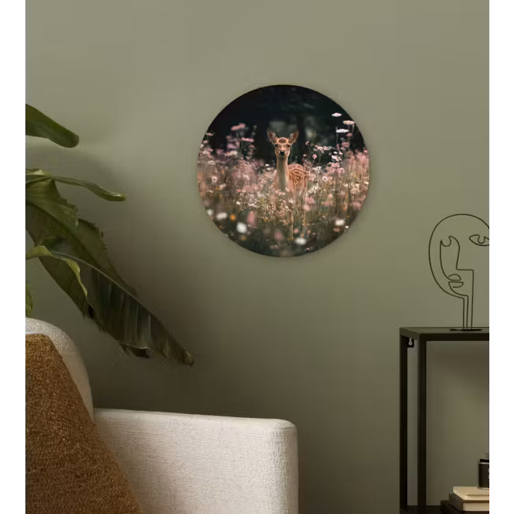 Hert - Wilde bloemen - Bos Wandcirkel kunststof plaat 5mm dik klein -sfeer3