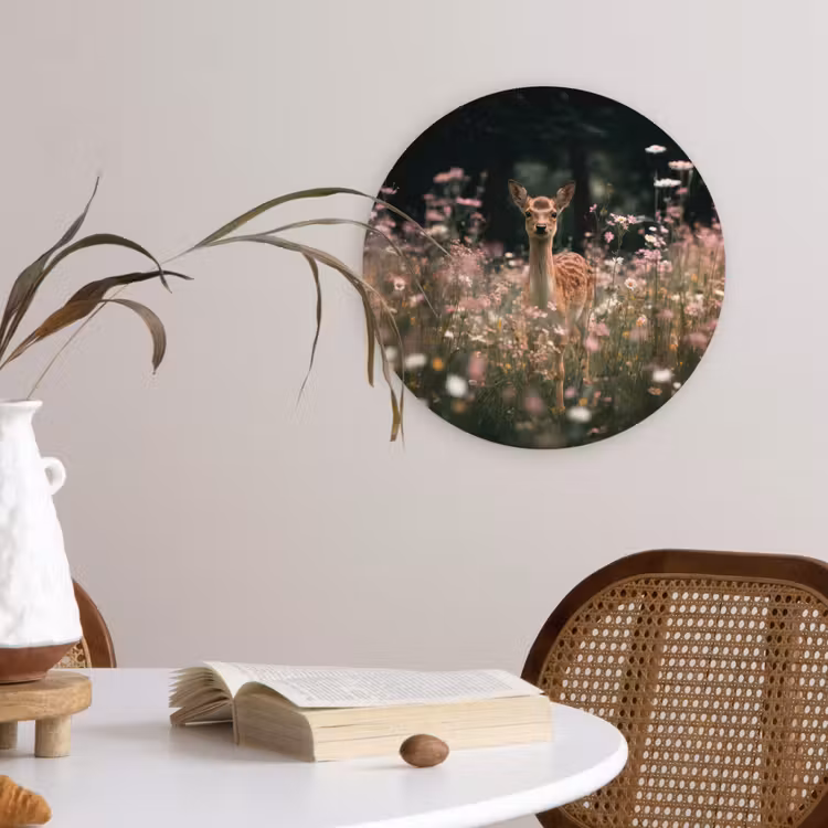 Hert - Wilde bloemen - Bos Wandcirkel kunststof plaat 5mm dik klein -sfeer4