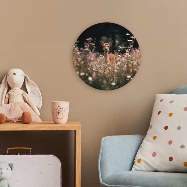 Hert - Wilde bloemen - Bos Wandcirkel kunststof plaat 5mm dik klein -tsfeer1_kind