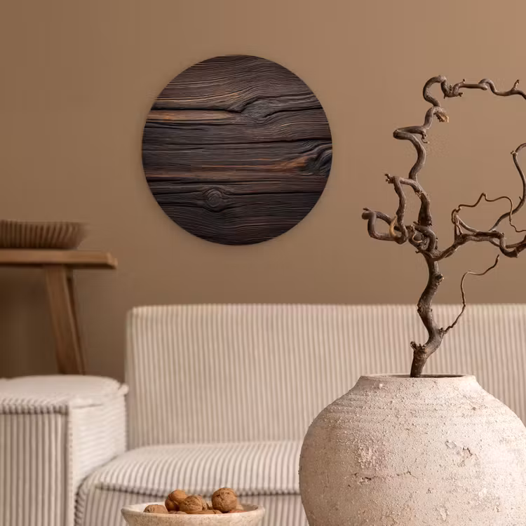 Hout - Grillige nerven Wandcirkel kunststof plaat 5mm dik klein -sfeer1