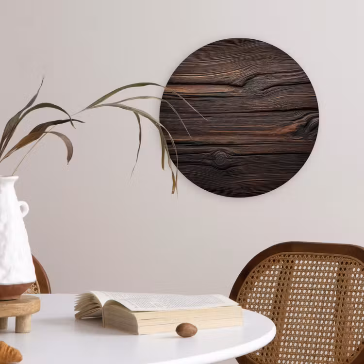 Hout - Grillige nerven Wandcirkel kunststof plaat 5mm dik klein -sfeer4