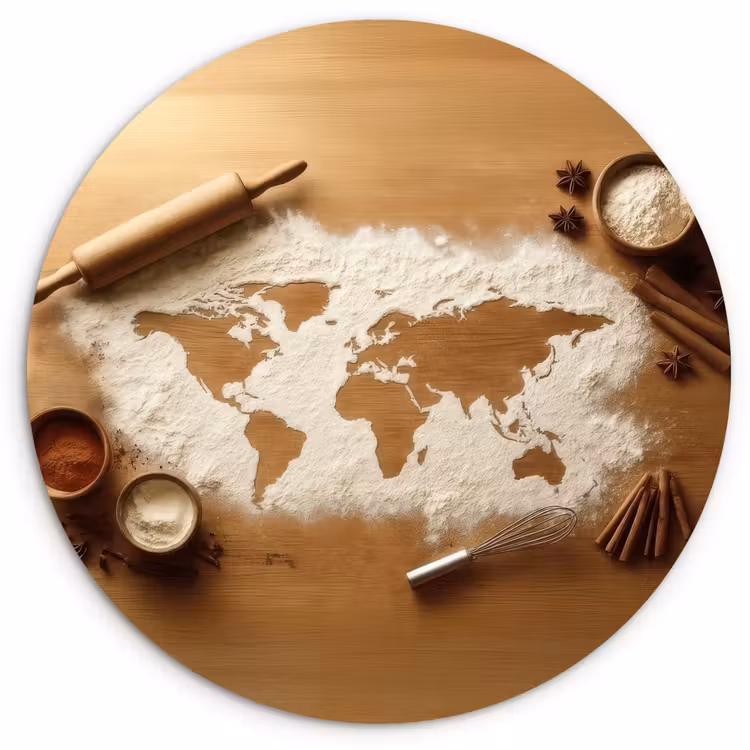 Hout - Wereldkaart - Bakken - Keuken Wandcirkel kunststof plaat 5mm dik klein -3d