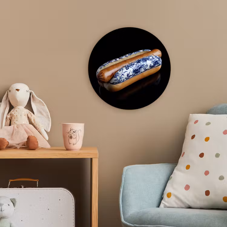 Hotdog - Porselein - Delfts blauw - Eten Wandcirkel kunststof plaat 5mm dik klein -tsfeer1_kind