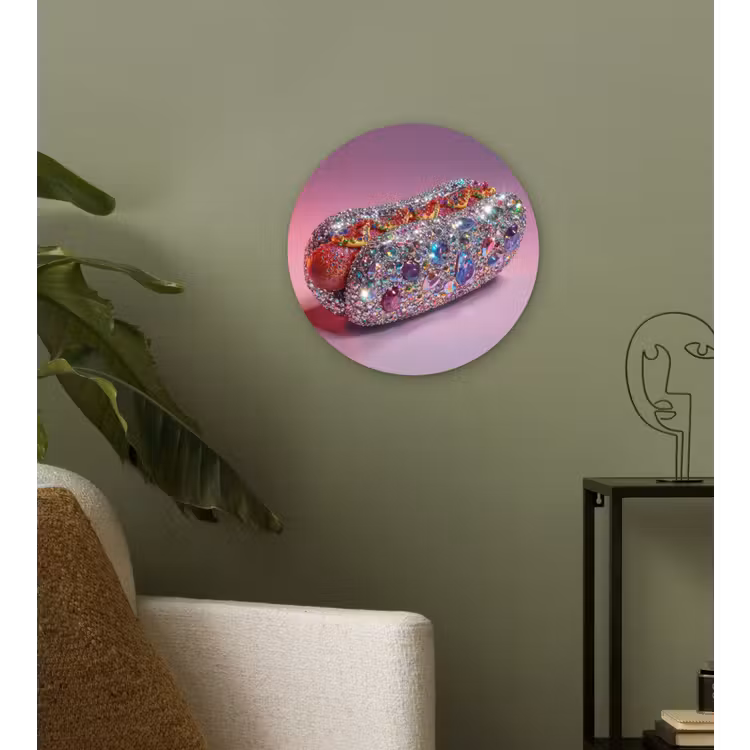 Hotdog - Steentjes - Glitters - Paars Wandcirkel kunststof plaat 5mm dik klein -sfeer3