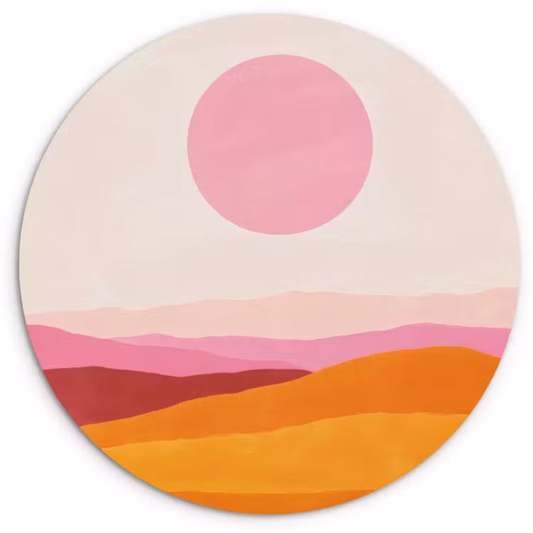 Heuvels - Oranje - Zon - Abstract Wandcirkel kunststof plaat 5mm dik klein -3d