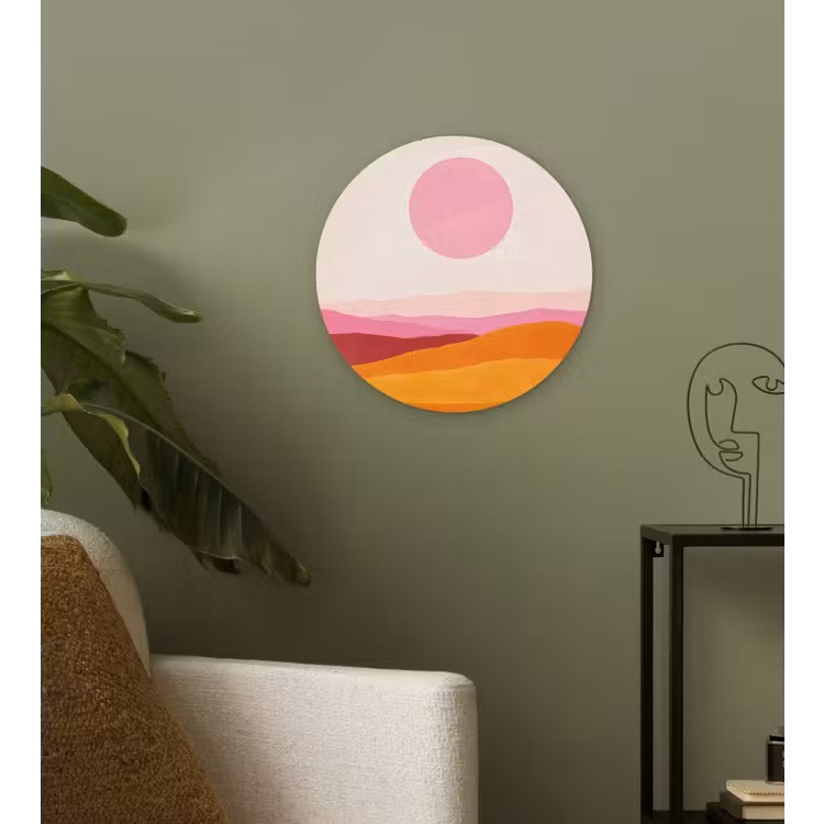 Heuvels - Oranje - Zon - Abstract Wandcirkel kunststof plaat 5mm dik klein -sfeer3
