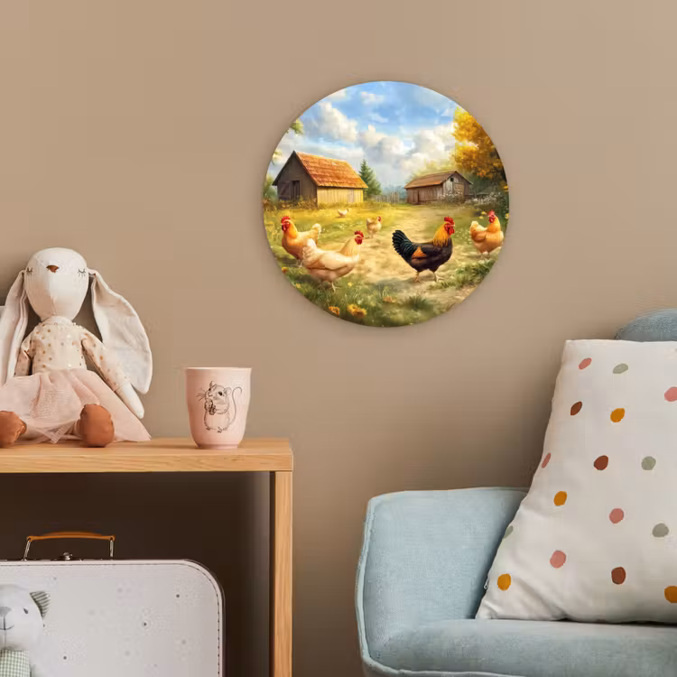 Kippen - Landelijke rust - Natuur Wandcirkel kunststof plaat 5mm dik klein -tsfeer1_kind