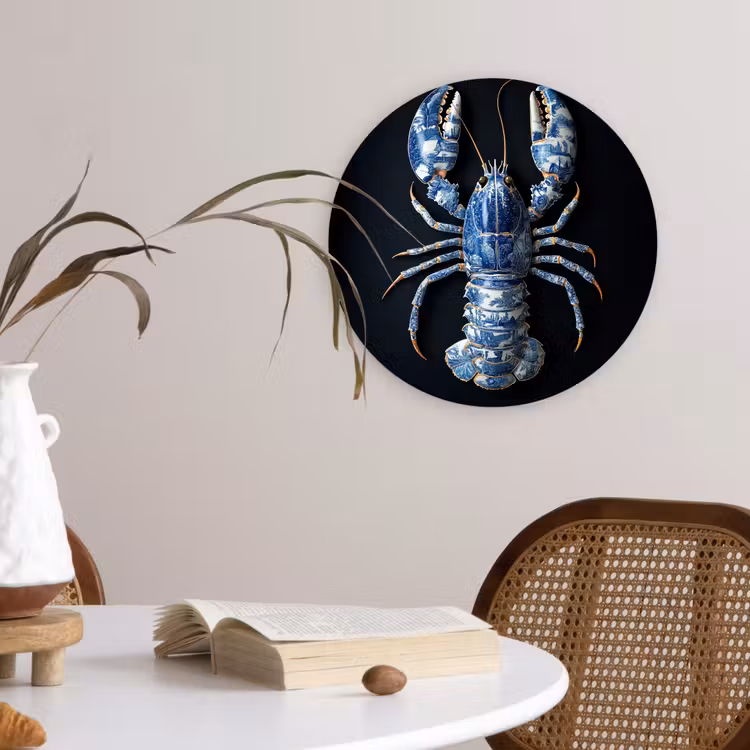 Kreeft - Delftsblauw - Schild - Stoer Wandcirkel kunststof plaat 5mm dik klein -sfeer4