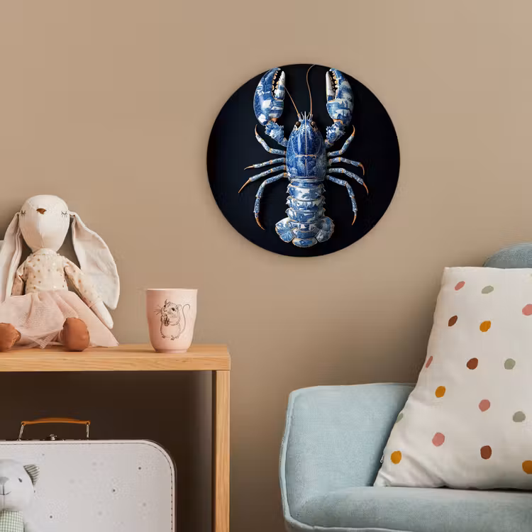 Kreeft - Delftsblauw - Schild - Stoer Wandcirkel kunststof plaat 5mm dik klein -tsfeer1_kind