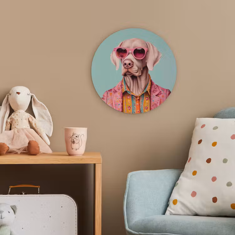 Hond - Overhemd - Bloemen - Bril Wandcirkel kunststof plaat 5mm dik klein -tsfeer1_kind