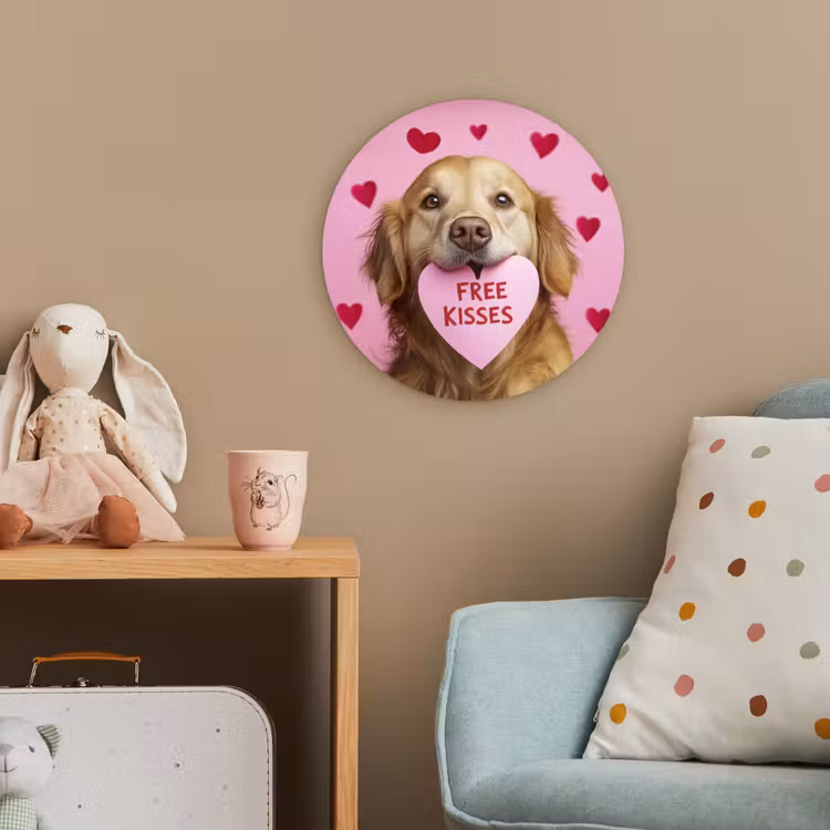 Hond - Kiss- Valentijn - Hartjes Wandcirkel kunststof plaat 5mm dik klein -tsfeer1_kind