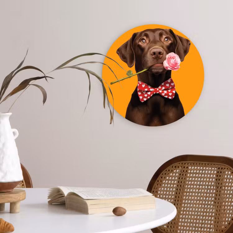 Hond - Oranje - Roos - Valentijn Wandcirkel kunststof plaat 5mm dik klein -sfeer4