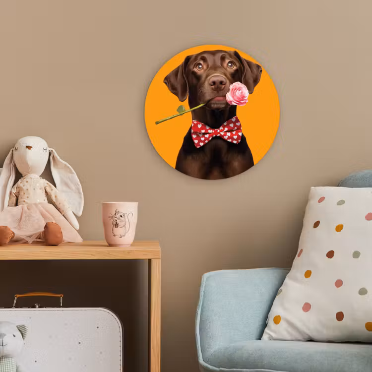 Hond - Oranje - Roos - Valentijn Wandcirkel kunststof plaat 5mm dik klein -tsfeer1_kind