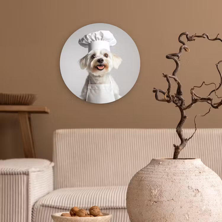 Hond - Wit - Kok Wandcirkel kunststof plaat 5mm dik klein -sfeer1