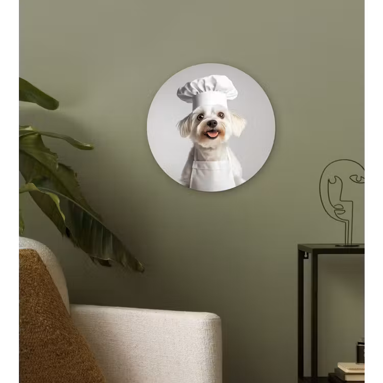 Hond - Wit - Kok Wandcirkel kunststof plaat 5mm dik klein -sfeer3