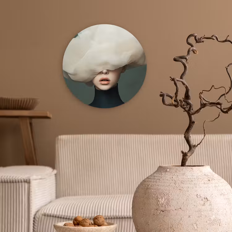 Hoed - Vrouw - Beige Wandcirkel kunststof plaat 5mm dik klein -sfeer1