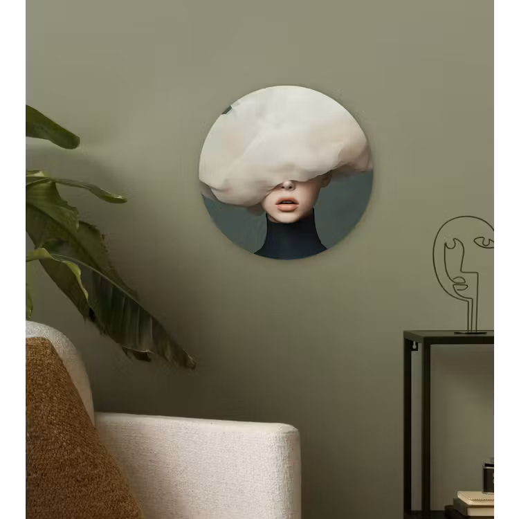 Hoed - Vrouw - Beige Wandcirkel kunststof plaat 5mm dik klein -sfeer3