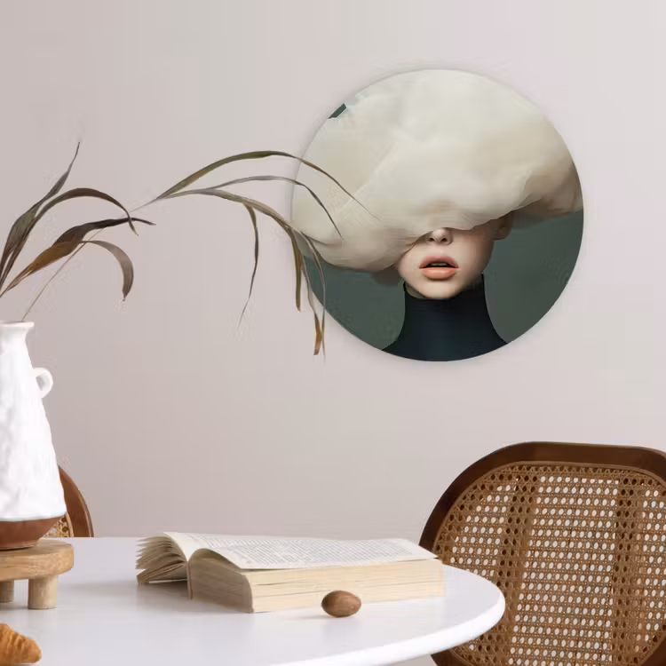 Hoed - Vrouw - Beige Wandcirkel kunststof plaat 5mm dik klein -sfeer4