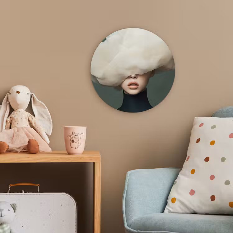 Hoed - Vrouw - Beige Wandcirkel kunststof plaat 5mm dik klein -tsfeer1_kind