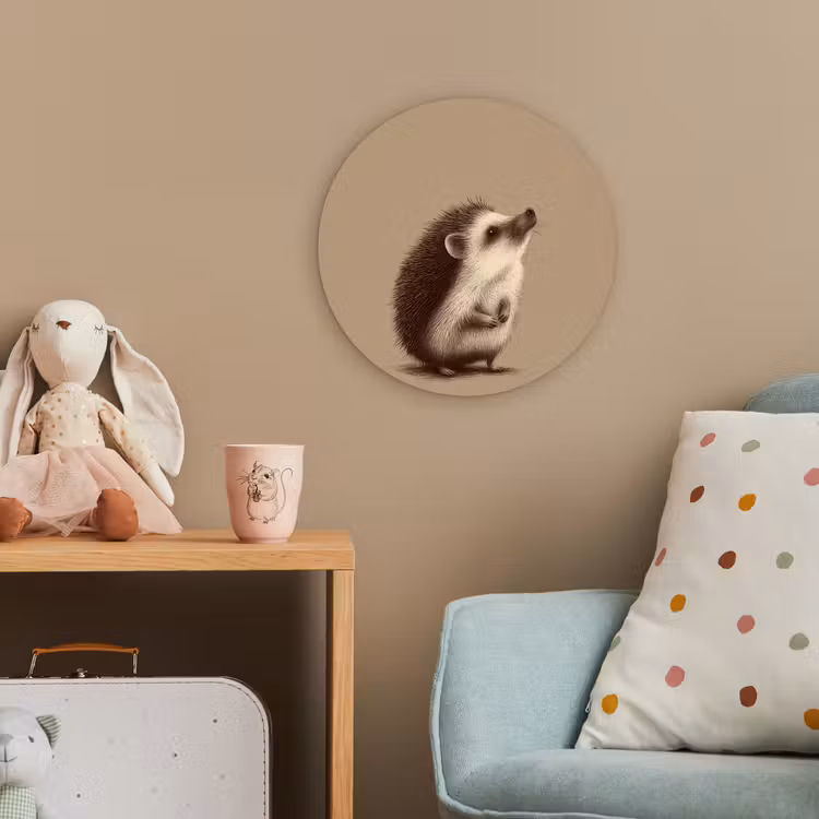 Egel - Snuitje - Bruin - Stekels Wandcirkel kunststof plaat 5mm dik klein -tsfeer1_kind