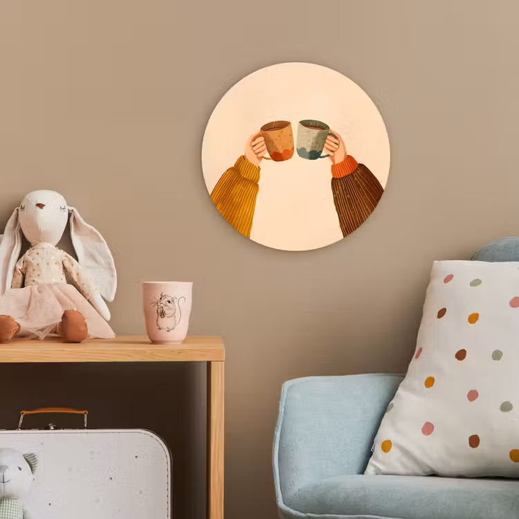 Illustratie - Mokken - Proosten - Bruin Wandcirkel kunststof plaat 5mm dik klein -tsfeer1_kind
