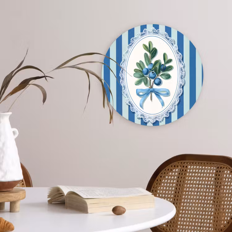 Illustratie - Bessen - Blauw - Strepen Wandcirkel kunststof plaat 5mm dik klein -sfeer4