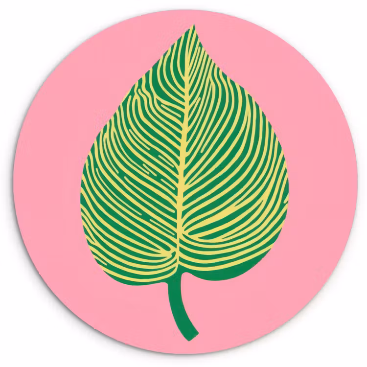 Illustratie - Blad - Minimalistisch - Groen Wandcirkel kunststof plaat 5mm dik klein -3d