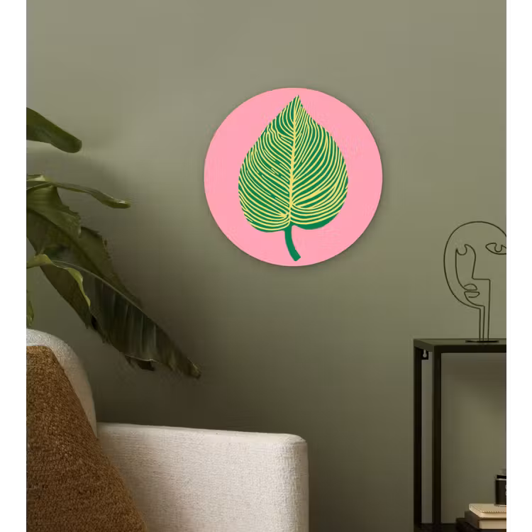 Illustratie - Blad - Minimalistisch - Groen Wandcirkel kunststof plaat 5mm dik klein -sfeer3
