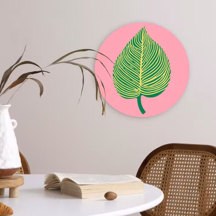 Illustratie - Blad - Minimalistisch - Groen Wandcirkel kunststof plaat 5mm dik klein -sfeer4