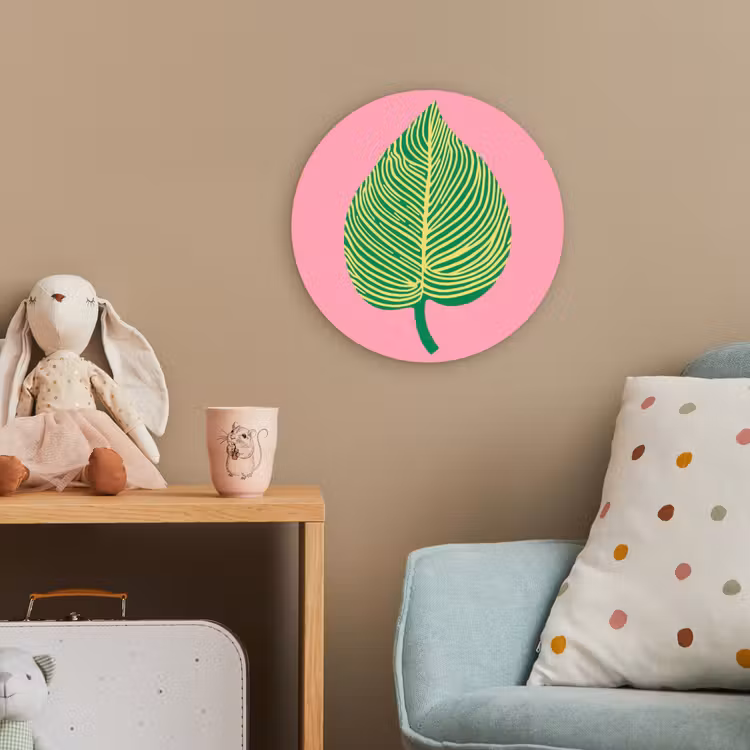 Illustratie - Blad - Minimalistisch - Groen Wandcirkel kunststof plaat 5mm dik klein -tsfeer1_kind
