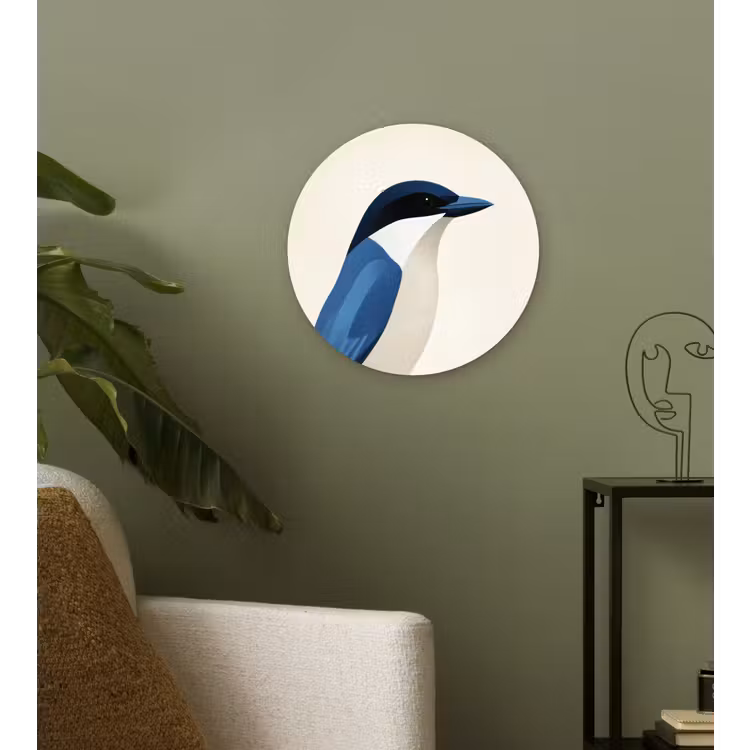 Illustratie - Blauw - Vogel Wandcirkel kunststof plaat 5mm dik klein -sfeer3