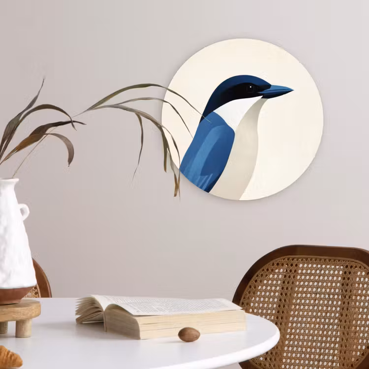 Illustratie - Blauw - Vogel Wandcirkel kunststof plaat 5mm dik klein -sfeer4