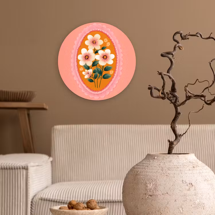 Illustratie - Bloemen - Rand - Roze Wandcirkel kunststof plaat 5mm dik klein -sfeer1