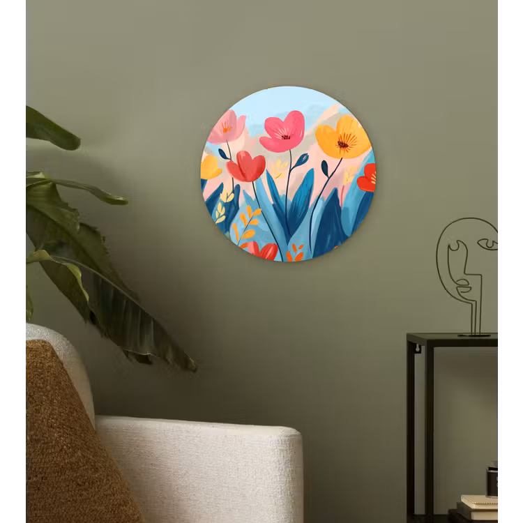 Illustratie - Bloemen - Kleurrijk Wandcirkel kunststof plaat 5mm dik klein -sfeer3