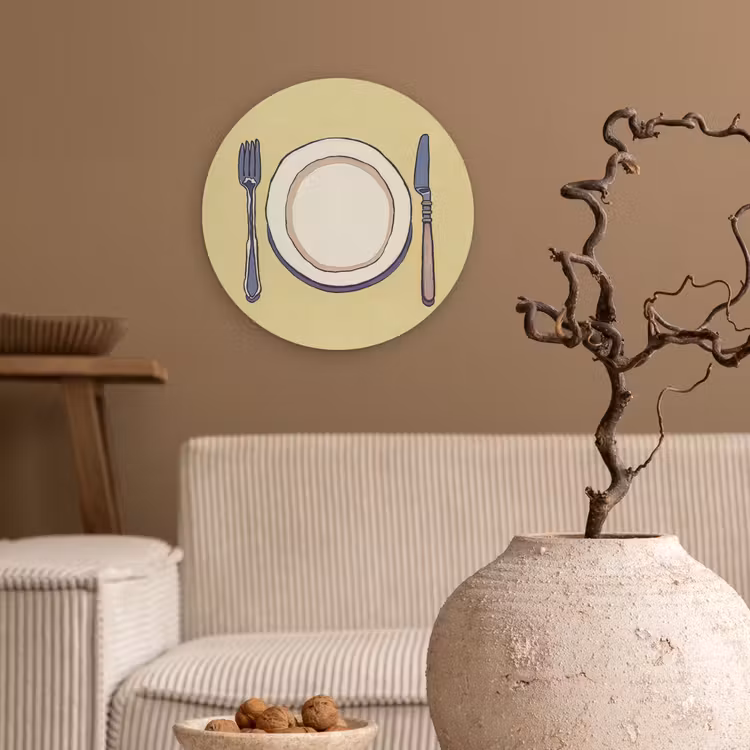 Illustratie - Bord - Bestek - Beige Wandcirkel kunststof plaat 5mm dik klein -sfeer1