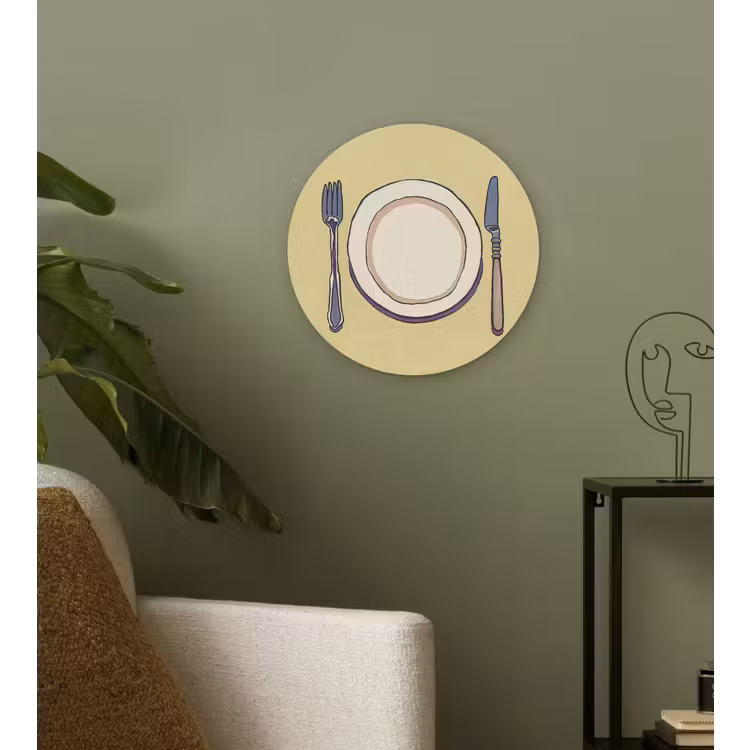Illustratie - Bord - Bestek - Beige Wandcirkel kunststof plaat 5mm dik klein -sfeer3