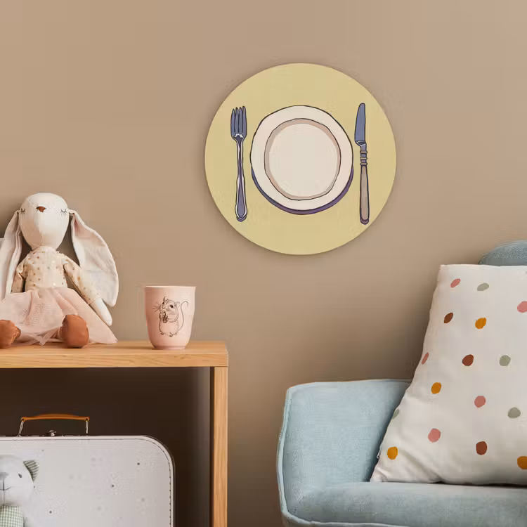 Illustratie - Bord - Bestek - Beige Wandcirkel kunststof plaat 5mm dik klein -tsfeer1_kind