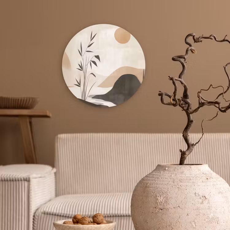 Japandi - Landschap - Beige Wandcirkel kunststof plaat 5mm dik klein -sfeer1
