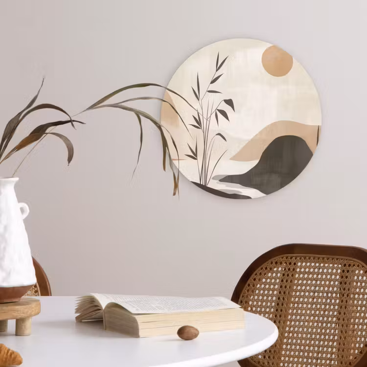 Japandi - Landschap - Beige Wandcirkel kunststof plaat 5mm dik klein -sfeer4