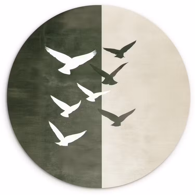 Japandi - Vogel - Groen Wandcirkel kunststof plaat 5mm dik klein -3d