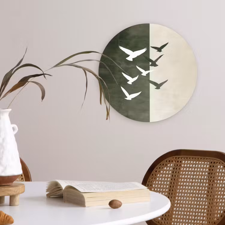 Japandi - Vogel - Groen Wandcirkel kunststof plaat 5mm dik klein -sfeer4