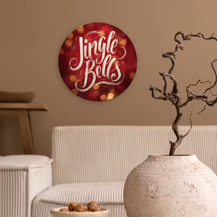 Jingle - Bells - Kerst - Rood Wandcirkel kunststof plaat 5mm dik klein -sfeer1