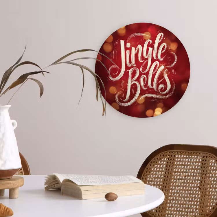 Jingle - Bells - Kerst - Rood Wandcirkel kunststof plaat 5mm dik klein -sfeer4