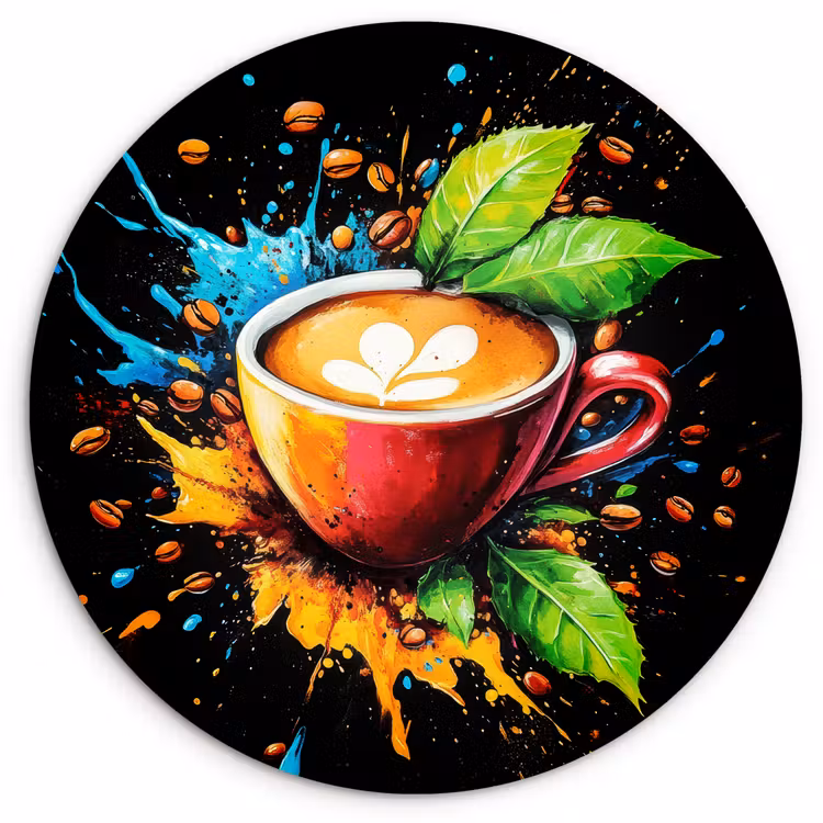 Koffie - Graffiti - Drinken - Abstract Wandcirkel kunststof plaat 5mm dik klein -3d