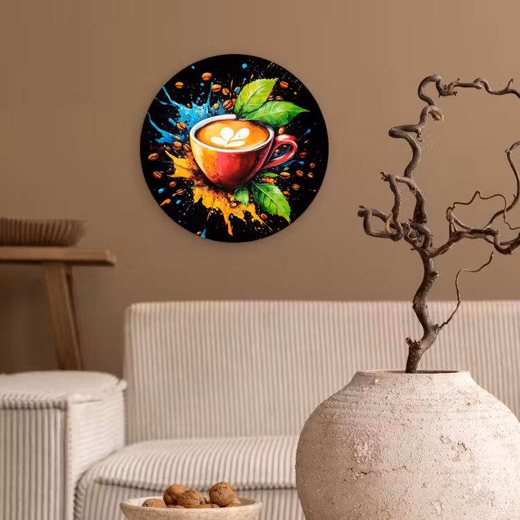 Koffie - Graffiti - Drinken - Abstract Wandcirkel kunststof plaat 5mm dik klein -sfeer1