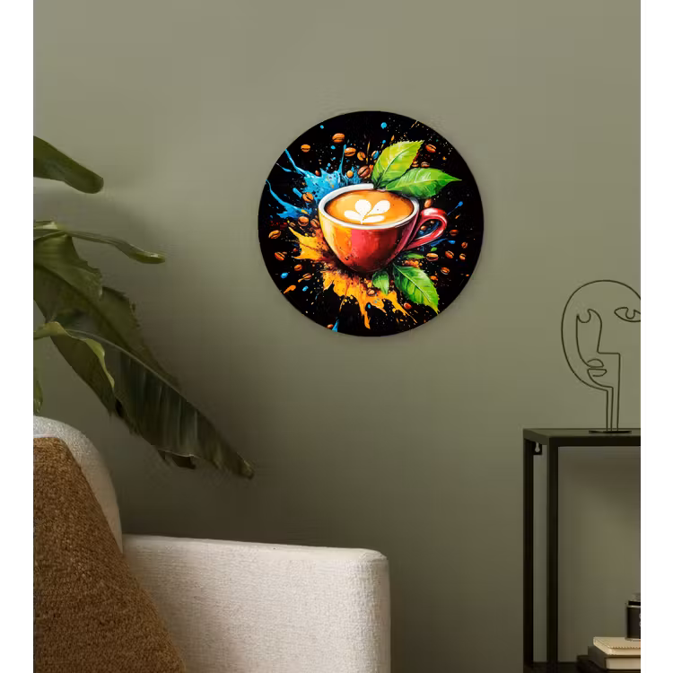 Koffie - Graffiti - Drinken - Abstract Wandcirkel kunststof plaat 5mm dik klein -sfeer3