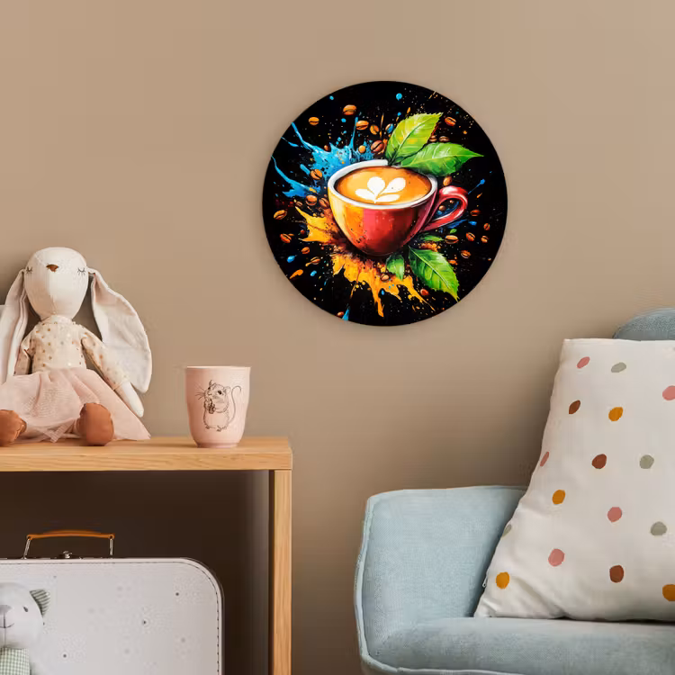 Koffie - Graffiti - Drinken - Abstract Wandcirkel kunststof plaat 5mm dik klein -tsfeer1_kind