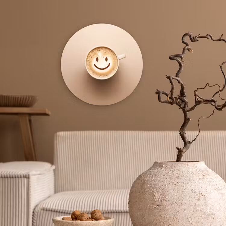 Koffie - Melkschuim - Lach - Beige Wandcirkel kunststof plaat 5mm dik klein -sfeer1